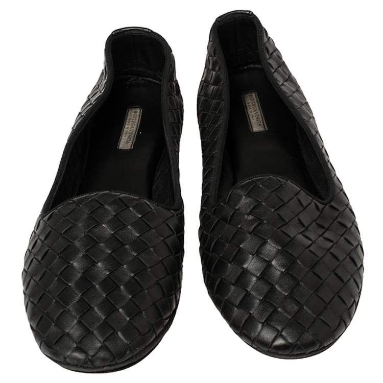 Pre Owned Bottega Veneta Black Intrecciato Leather Smoking Slippers Size 37.5