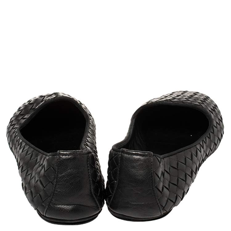 Pre Owned Bottega Veneta Black Intrecciato Leather Smoking Slippers Size 37.5