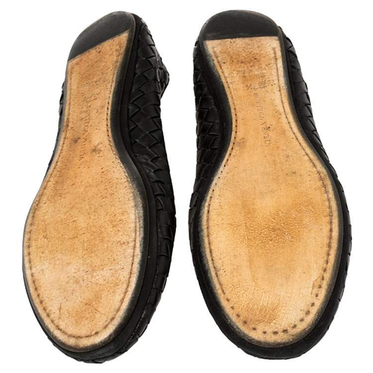 Pre Owned Bottega Veneta Black Intrecciato Leather Smoking Slippers Size 37.5