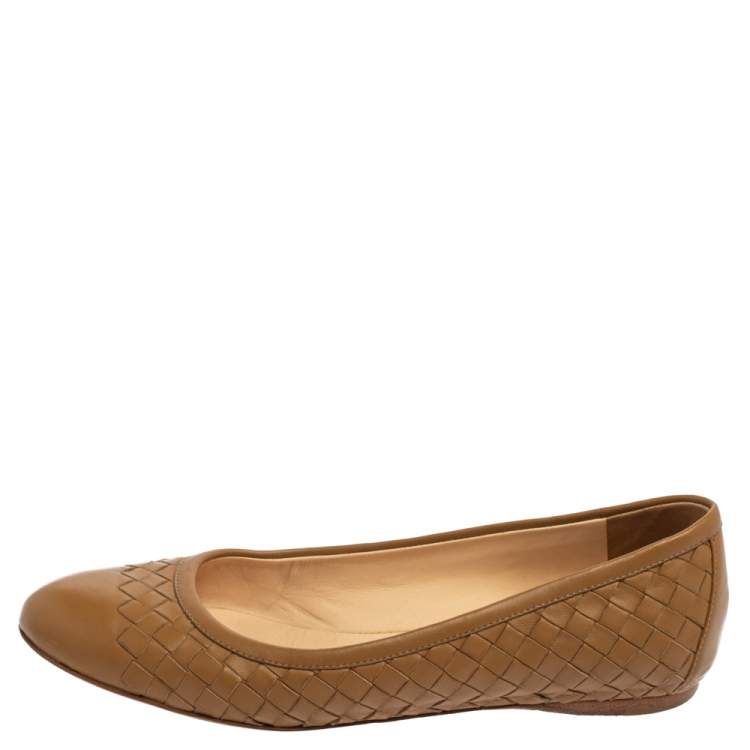 Pre Owned Bottega Veneta Brown Intrecciato Leather Ballet Flats Size 37