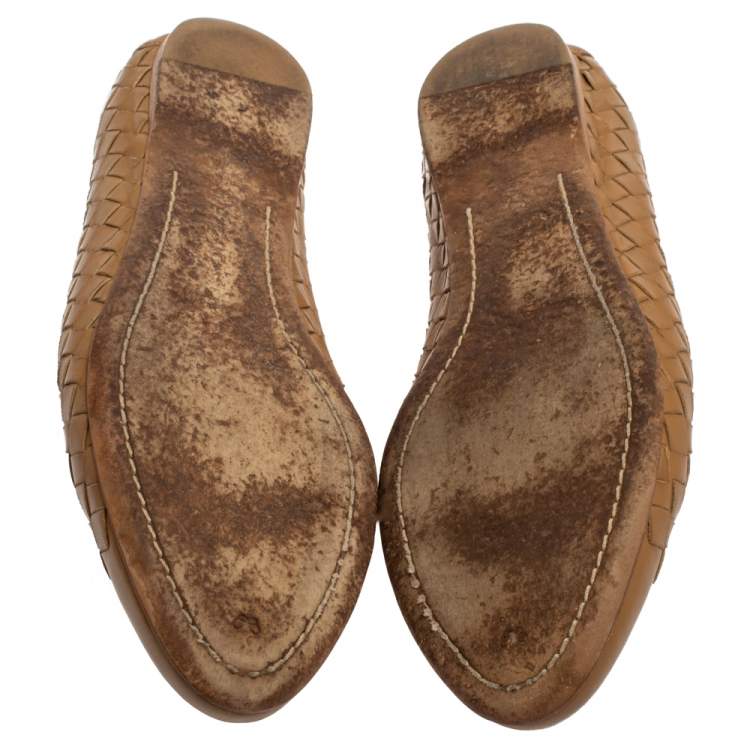 Pre Owned Bottega Veneta Brown Intrecciato Leather Ballet Flats Size 37