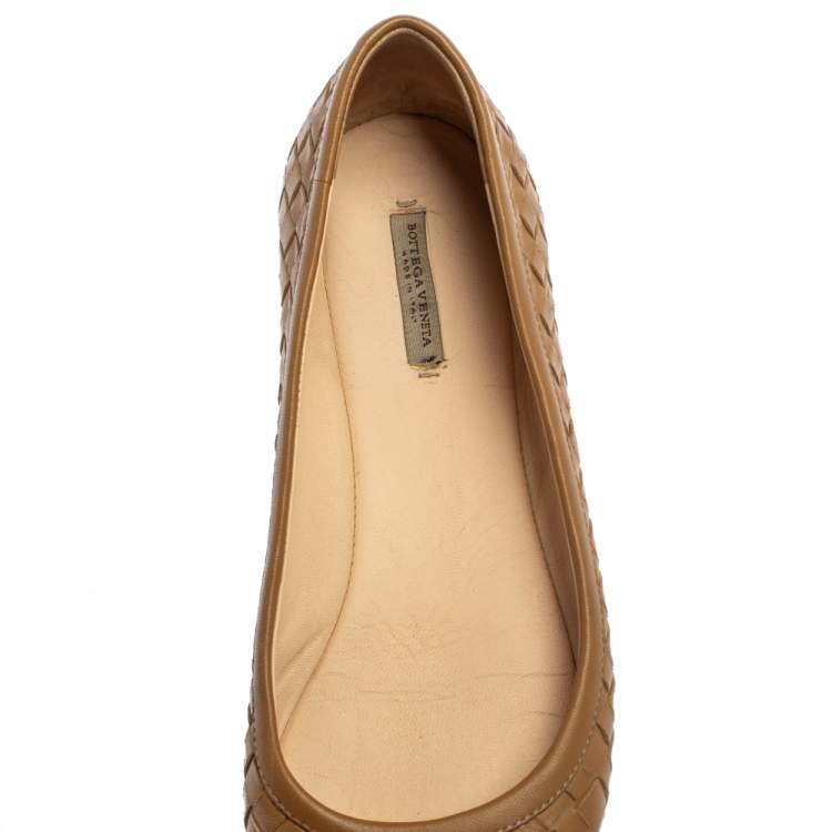 Pre Owned Bottega Veneta Brown Intrecciato Leather Ballet Flats Size 37