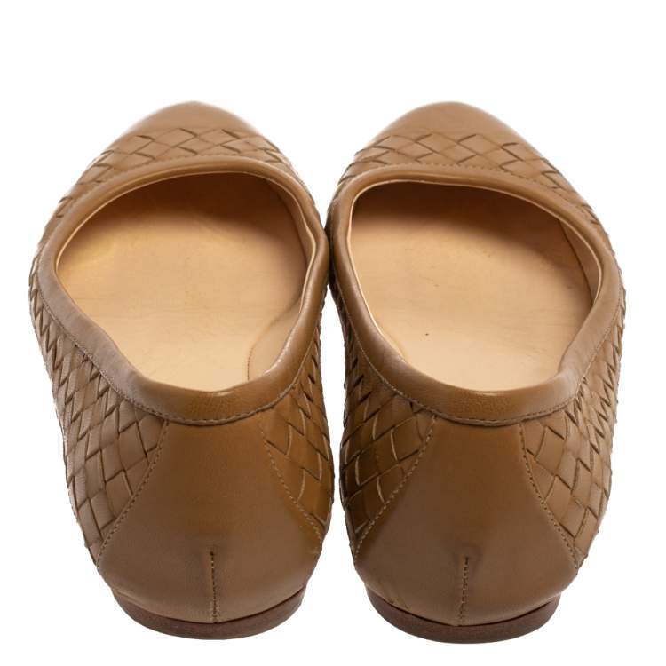 Pre Owned Bottega Veneta Brown Intrecciato Leather Ballet Flats Size 37