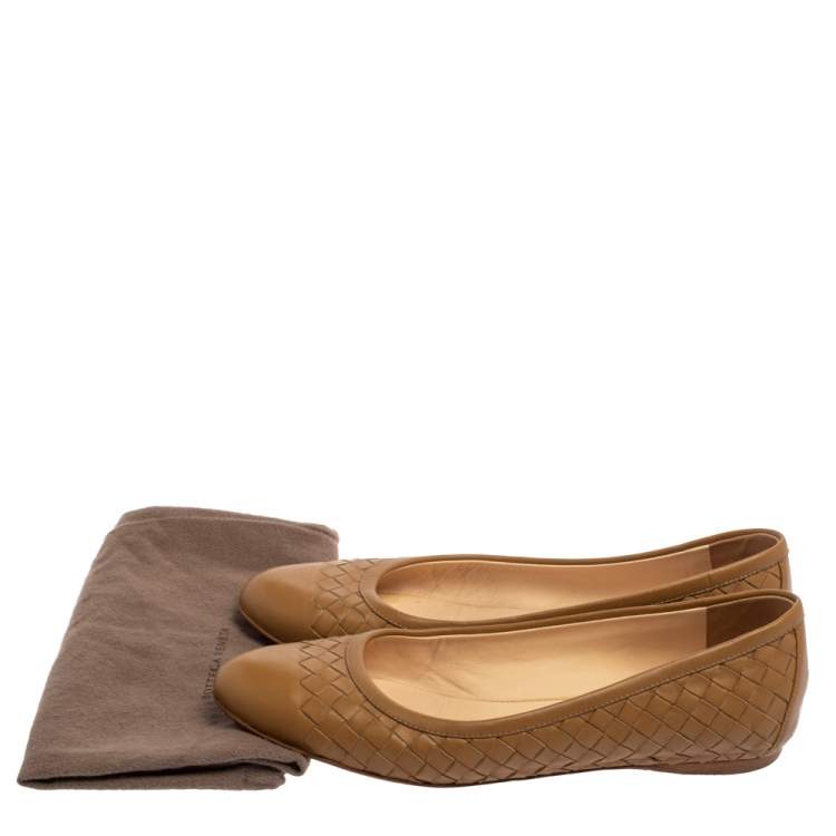 Pre Owned Bottega Veneta Brown Intrecciato Leather Ballet Flats Size 37