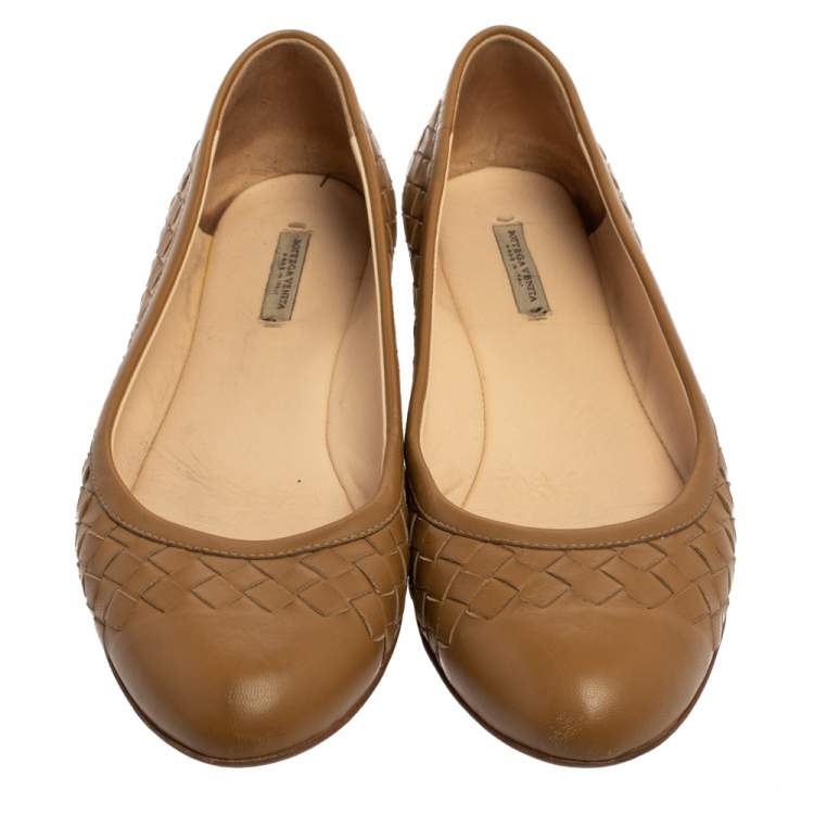 Pre Owned Bottega Veneta Brown Intrecciato Leather Ballet Flats Size 37