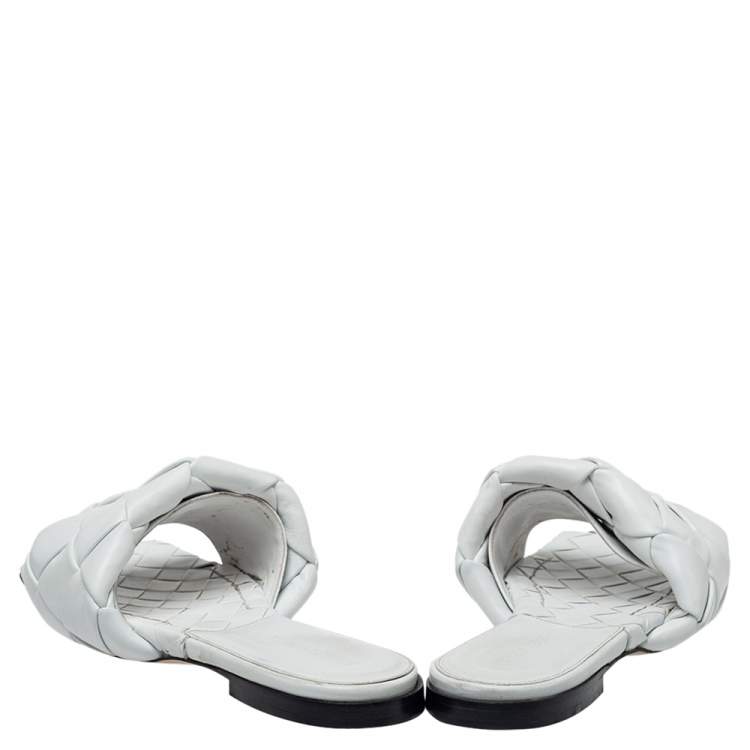 Pre Owned Bottega Veneta White Leather Lido Flat Slides Size 40