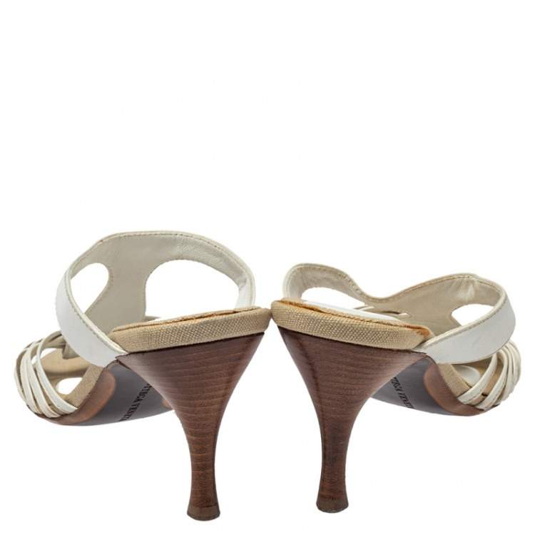 Pre Owned Bottega Veneta White Leather Strappy Sandals Size 36