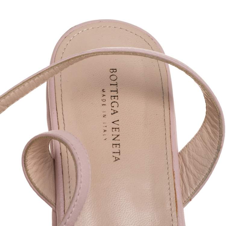Pre Owned Bottega Veneta Pink Leather Platform Ankle Strap Sandals Size 36.5