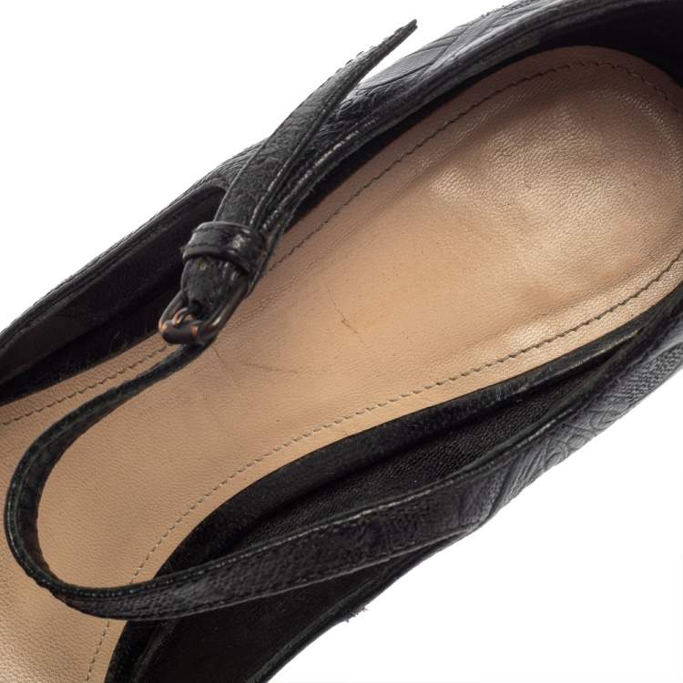 Pre Owned Bottega Veneta Black Embossed Leather Limited Edition 162/500 Butterfly Mary Jane Platform Pumps Size 38.5