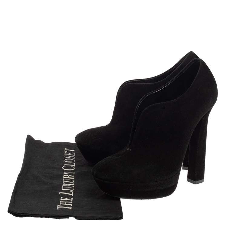 Pre Owned Bottega Veneta Black Suede Platform Ankle Booties Size 38