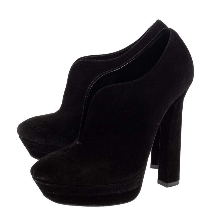 Pre Owned Bottega Veneta Black Suede Platform Ankle Booties Size 38