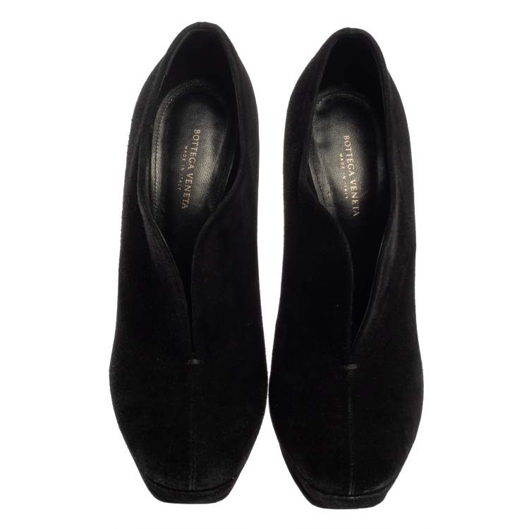Pre Owned Bottega Veneta Black Suede Platform Ankle Booties Size 38