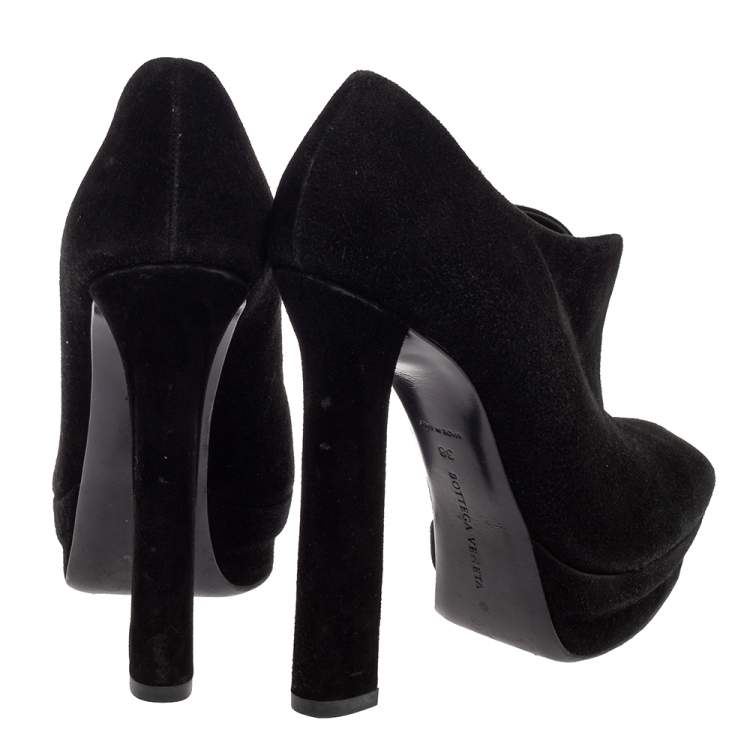 Pre Owned Bottega Veneta Black Suede Platform Ankle Booties Size 38