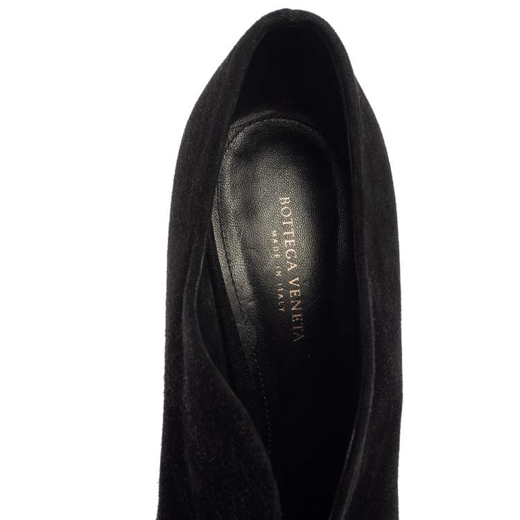 Pre Owned Bottega Veneta Black Suede Platform Ankle Booties Size 38