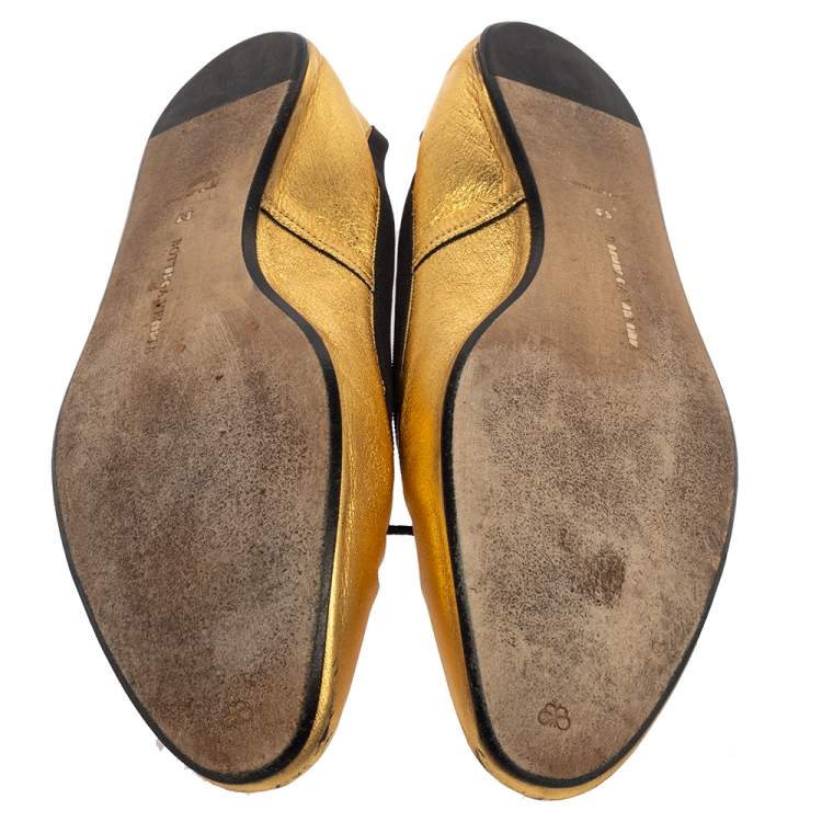 Pre Owned Bottega Veneta Gold Leather Ballet Flats Size 39