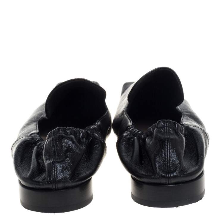 Pre Owned Bottega Veneta Black Leather Square Toe Loafers Size 37.5