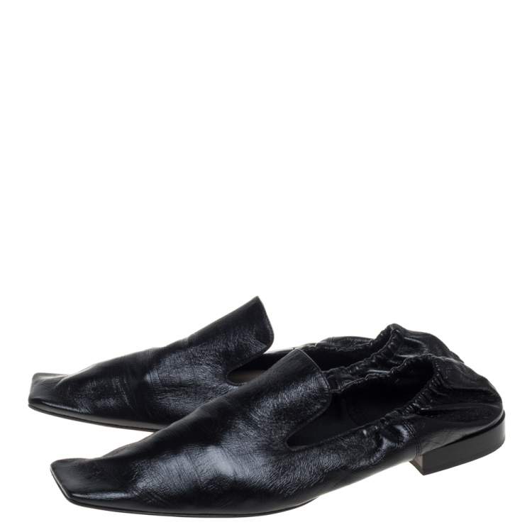 Pre Owned Bottega Veneta Black Leather Square Toe Loafers Size 37.5