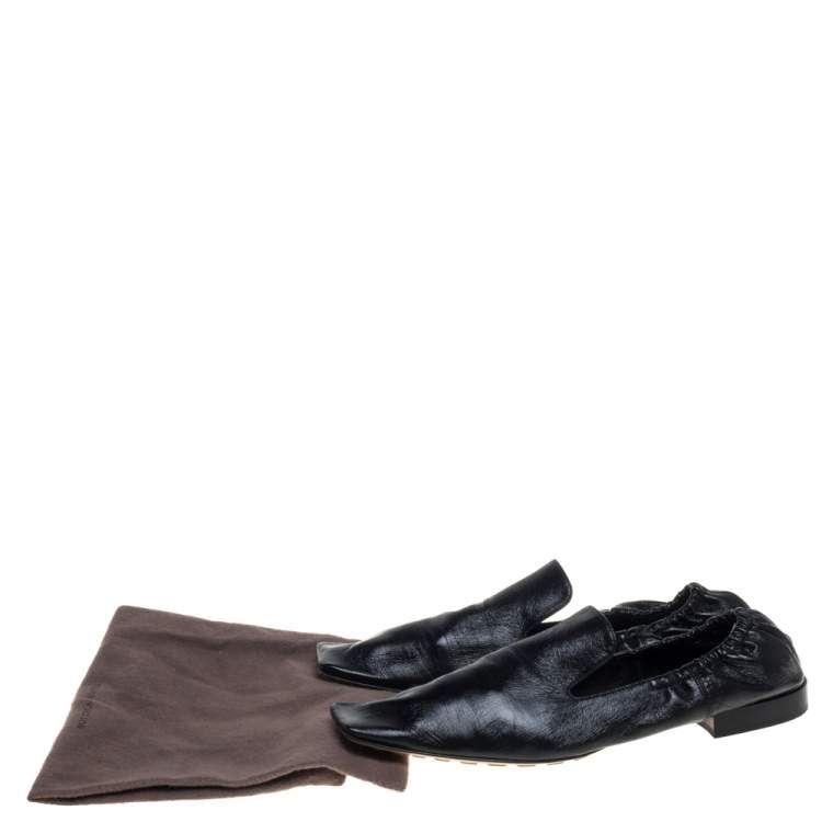 Pre Owned Bottega Veneta Black Leather Square Toe Loafers Size 37.5