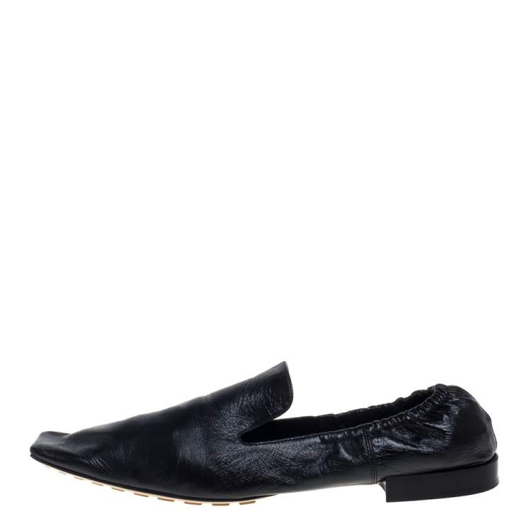 Pre Owned Bottega Veneta Black Leather Square Toe Loafers Size 37.5