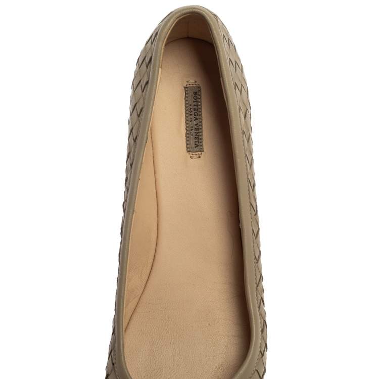 Pre Owned Bottega Veneta Beige Intrecciato Leather Bow Ballet Flats Size 39