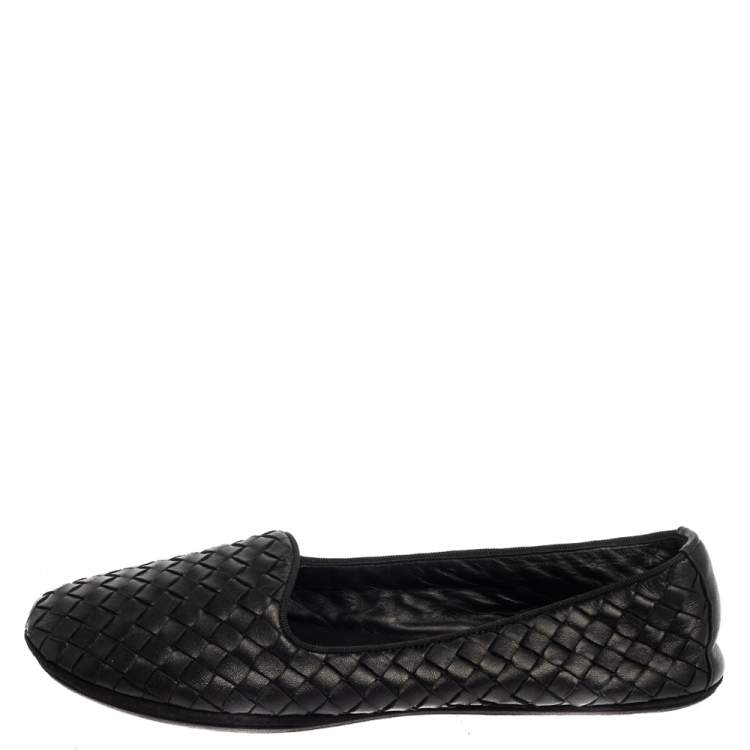 Pre Owned Bottega Veneta Black Intrecciato Leather Smoking Slipper Size 38