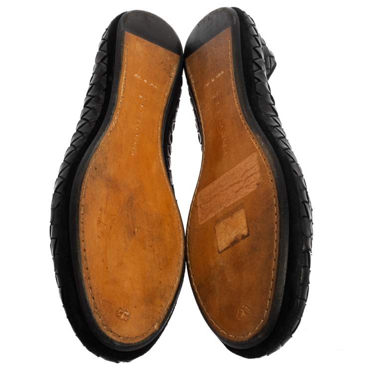 Pre Owned Bottega Veneta Black Intrecciato Leather Smoking Slipper Size 38