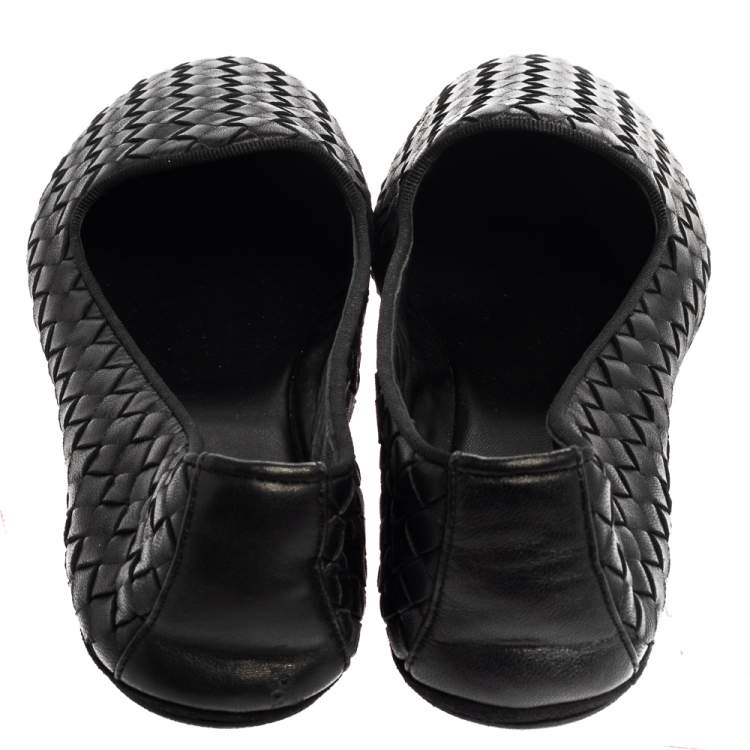 Pre Owned Bottega Veneta Black Intrecciato Leather Smoking Slipper Size 38