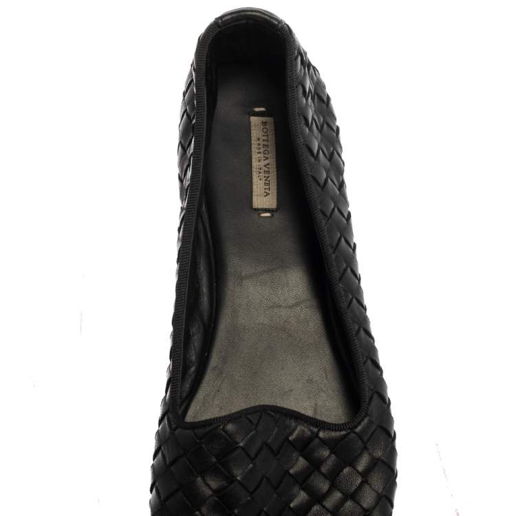 Pre Owned Bottega Veneta Black Intrecciato Leather Smoking Slipper Size 38