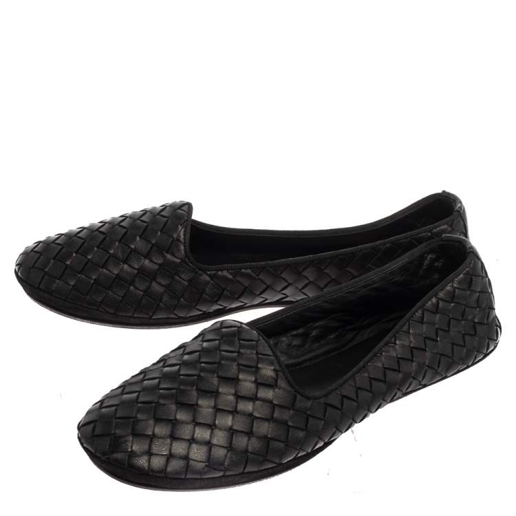 Pre Owned Bottega Veneta Black Intrecciato Leather Smoking Slipper Size 38