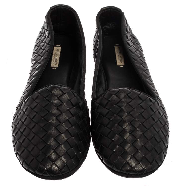 Pre Owned Bottega Veneta Black Intrecciato Leather Smoking Slipper Size 38