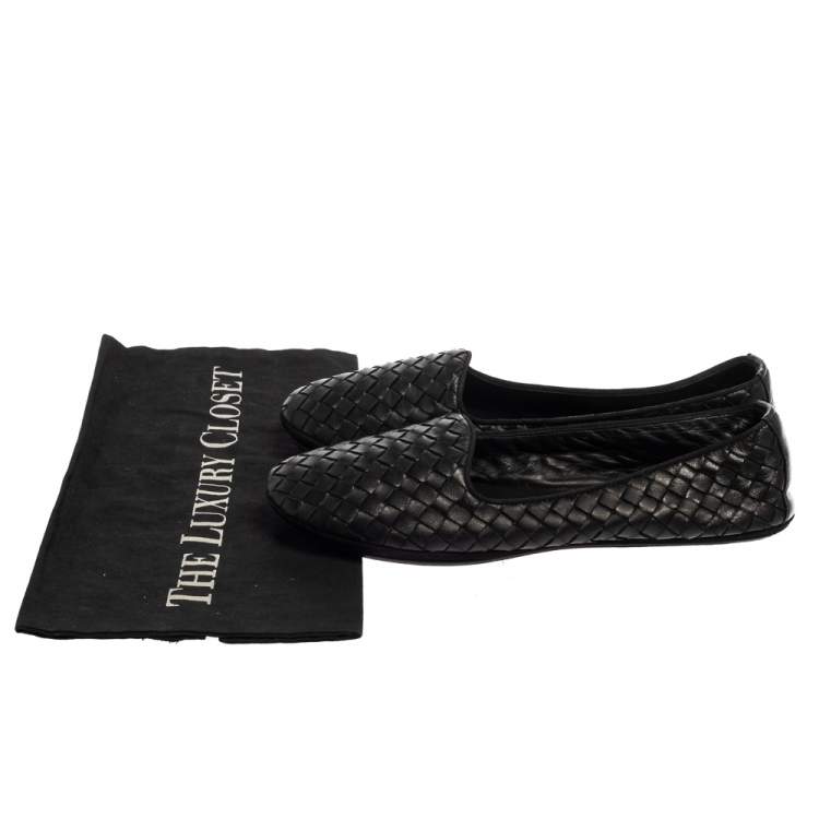 Pre Owned Bottega Veneta Black Intrecciato Leather Smoking Slipper Size 38