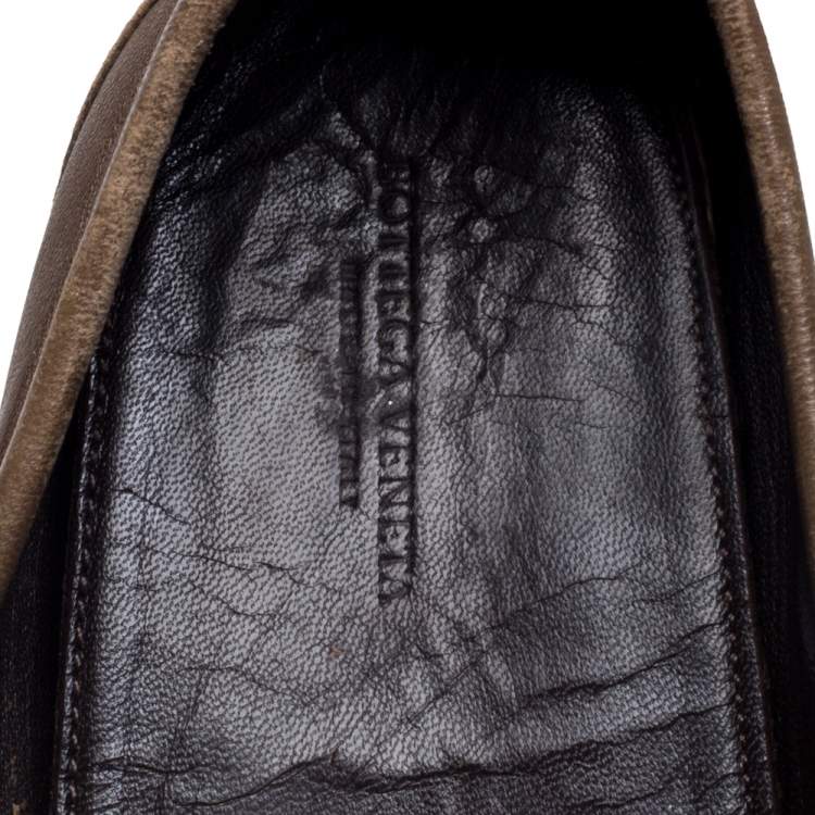 Pre Owned Bottega Veneta Olive Green Intrecciato Leather Loafers Size 38.5