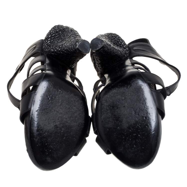Pre Owned Bottega Veneta Black Leather Strappy Sandals Size 36 