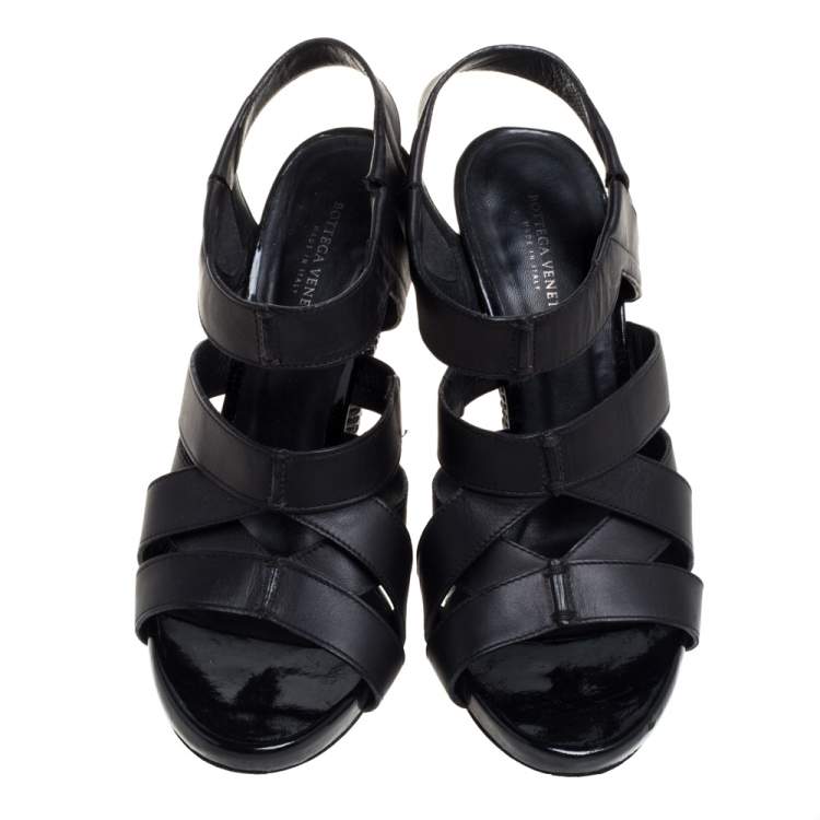 Pre Owned Bottega Veneta Black Leather Strappy Sandals Size 36 