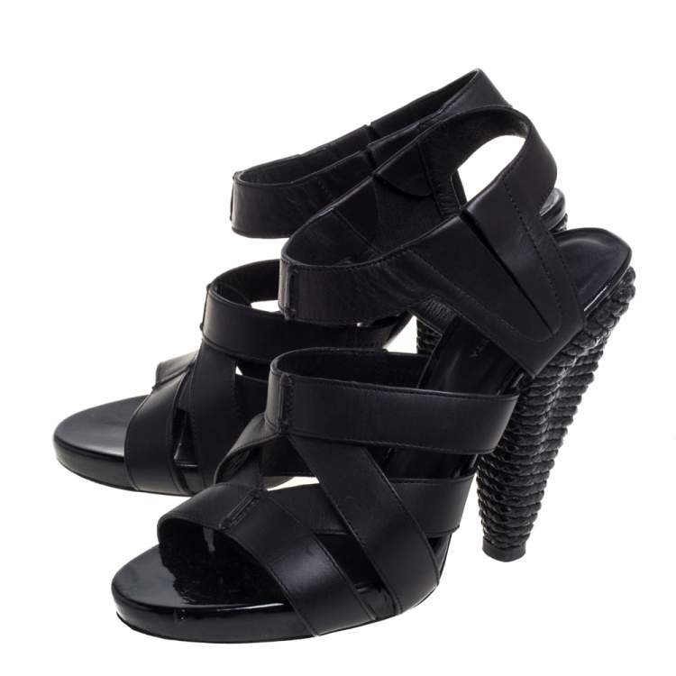 Pre Owned Bottega Veneta Black Leather Strappy Sandals Size 36 