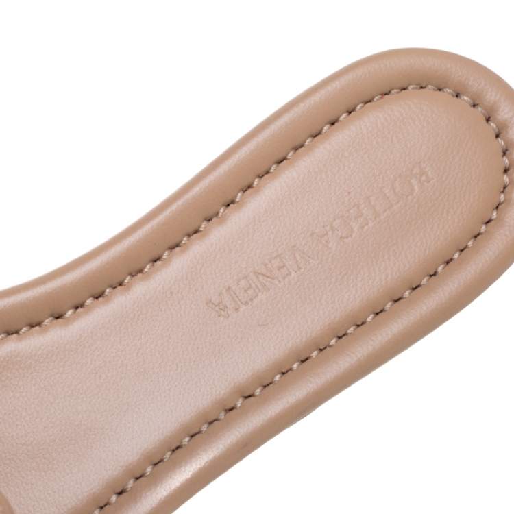 Pre Owned Bottega Veneta Beige Intrecciato Leather Slide Sandals Size 40.5
