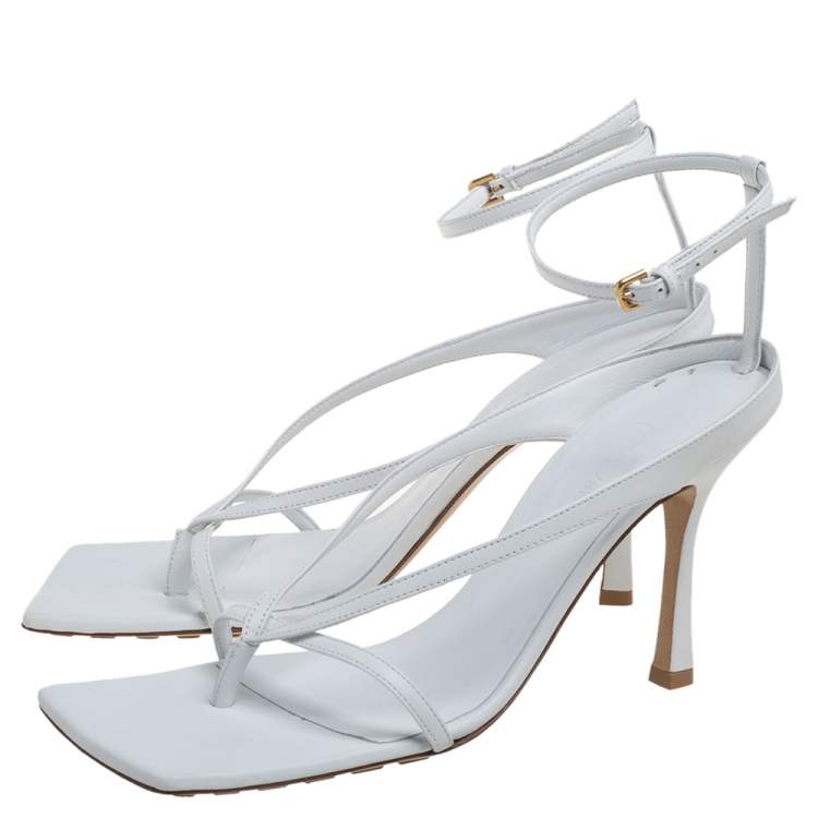 Pre Owned Bottega Veneta White Leather Stretch Sandals Size 40