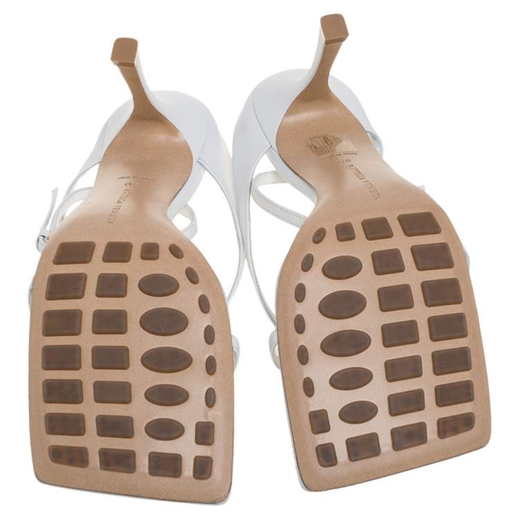 Pre Owned Bottega Veneta White Leather Stretch Sandals Size 40