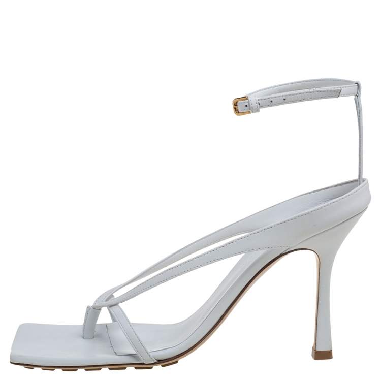 Pre Owned Bottega Veneta White Leather Stretch Sandals Size 40