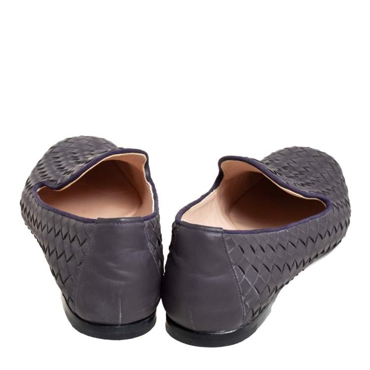 Pre Owned Bottega Veneta Purple Intrecciato Leather Smoking Slippers Size 40