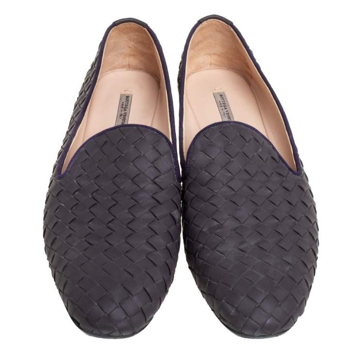 Pre Owned Bottega Veneta Purple Intrecciato Leather Smoking Slippers Size 40