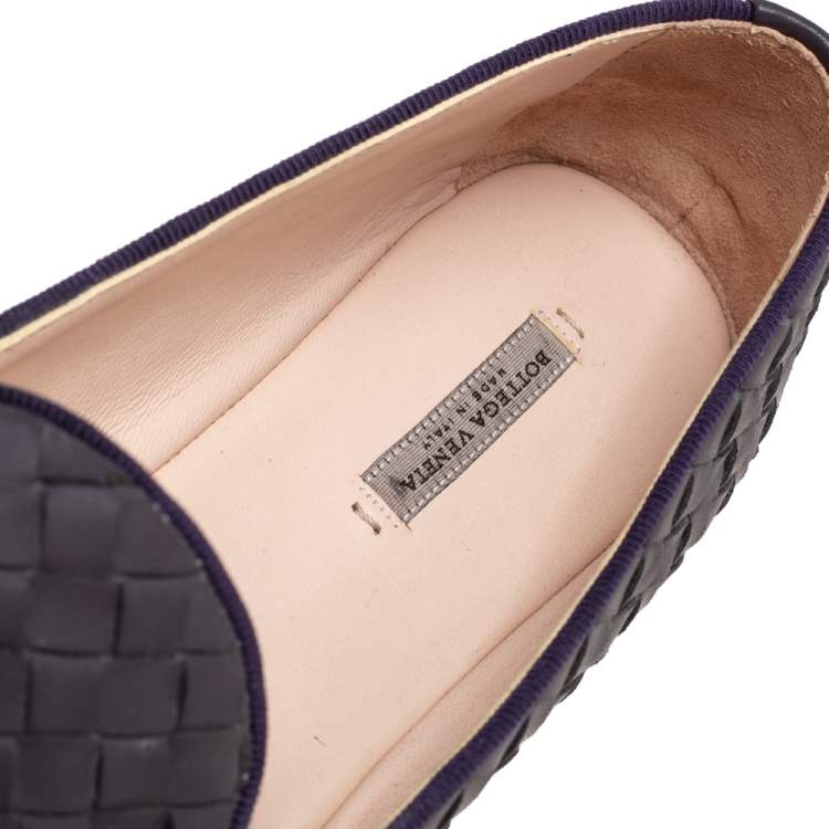 Pre Owned Bottega Veneta Purple Intrecciato Leather Smoking Slippers Size 40