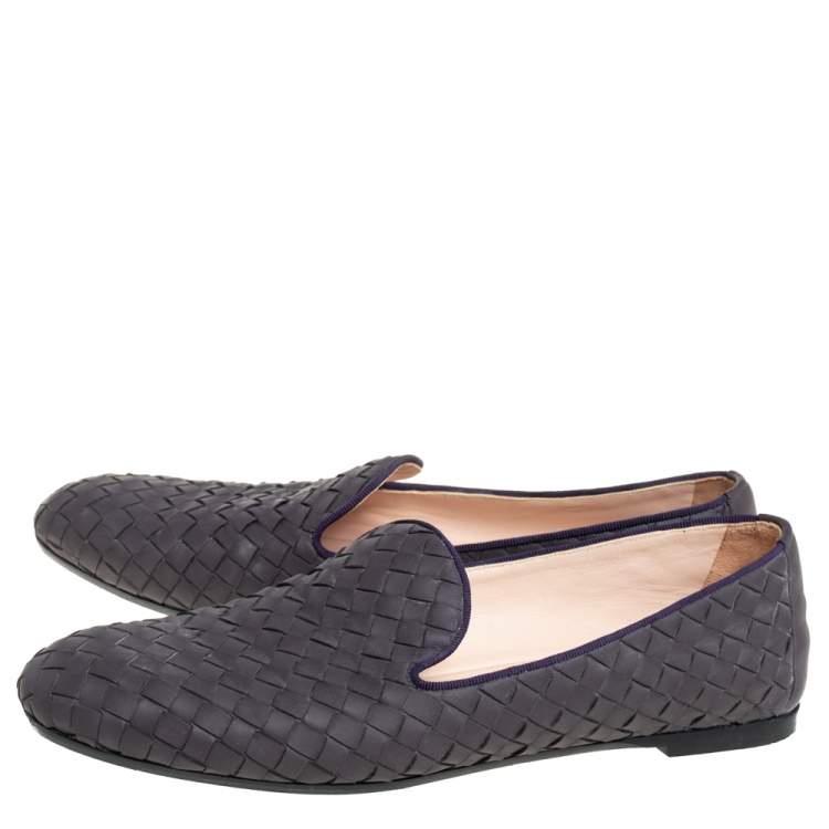Pre Owned Bottega Veneta Purple Intrecciato Leather Smoking Slippers Size 40