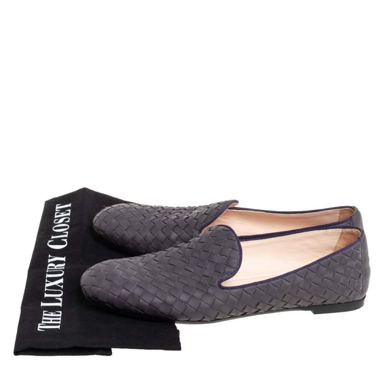 Pre Owned Bottega Veneta Purple Intrecciato Leather Smoking Slippers Size 40