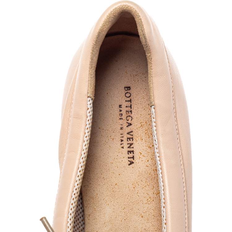 Pre Owned Bottega Veneta Beige Intercciato Leather Lace Up Loafers Size 38.5