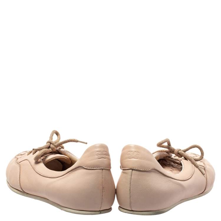 Pre Owned Bottega Veneta Beige Intercciato Leather Lace Up Loafers Size 38.5