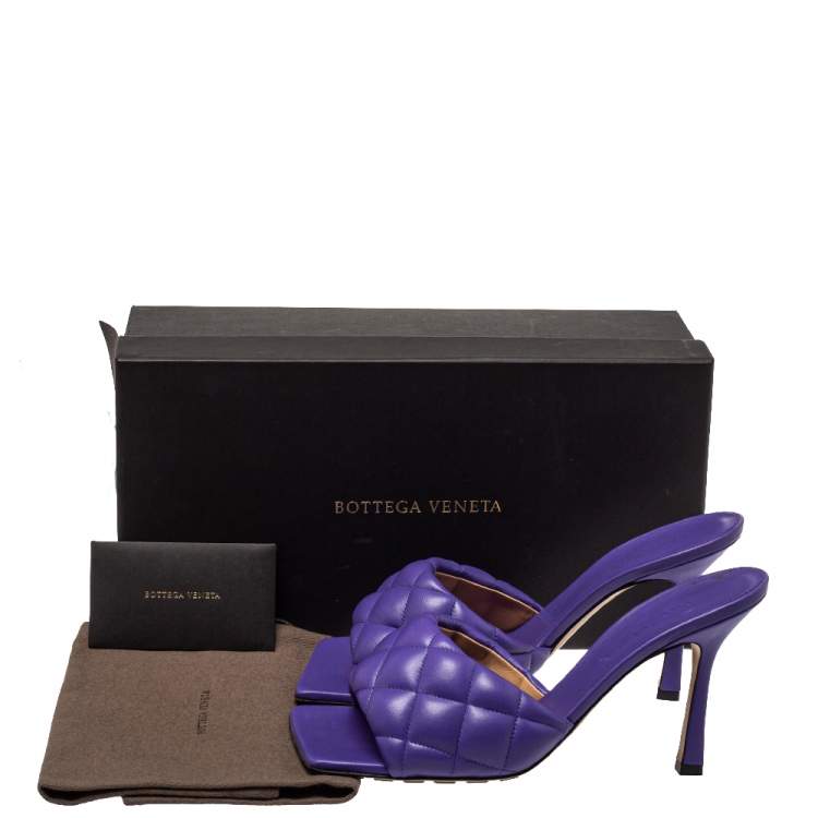 Pre Owned Bottega Veneta Purple Leather Padded Mule Sandals Size 38.5