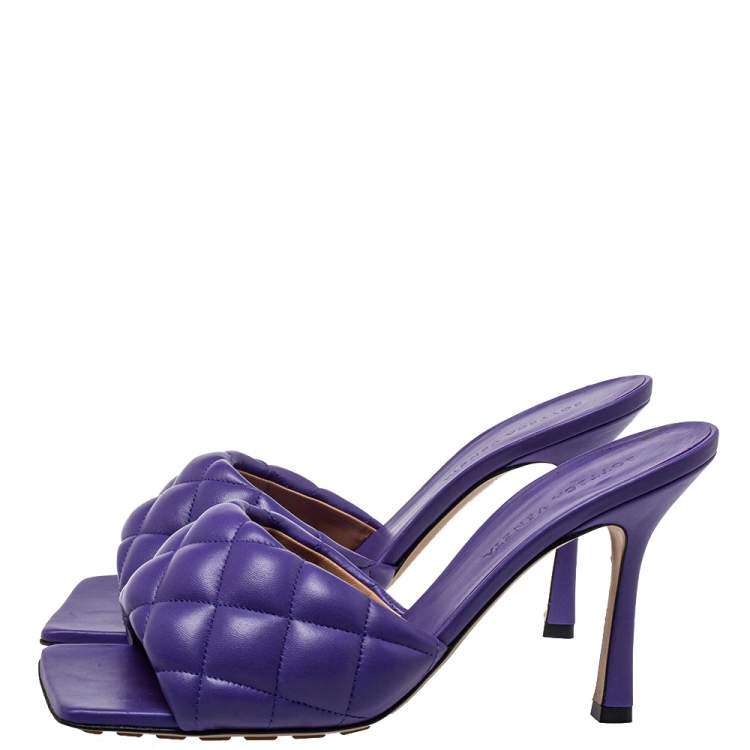 Pre Owned Bottega Veneta Purple Leather Padded Mule Sandals Size 38.5