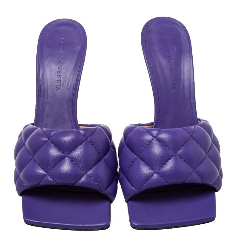 Pre Owned Bottega Veneta Purple Leather Padded Mule Sandals Size 38.5