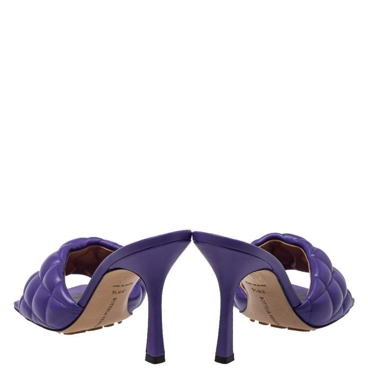 Pre Owned Bottega Veneta Purple Leather Padded Mule Sandals Size 38.5